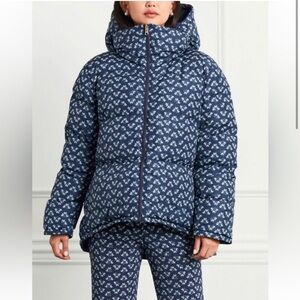 HILL HOUSE The Reversible Edie Micro Floral Navy Blue Puffer Jacket Size M